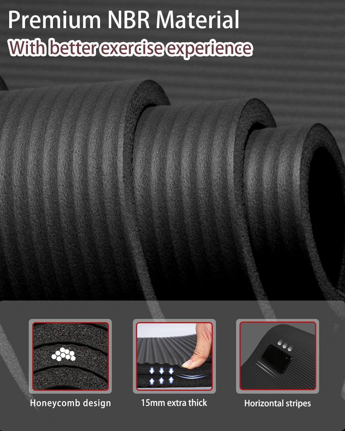 YR Thick Yoga Mat 15mm NBR 78"x35" Wide Exercise Workout Mats for Home Gym Floor Fitness Pad, Black
