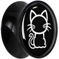 thumbnail image 2 of Body Candy 18mm Black and White Kitty Cat Black Acrylic Saddle Plug Set of 2pc, 2 of 4