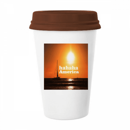 

American Landscape Text Haha Mood Mug Coffee Drinking Glass Pottery Cerac Cup Lid