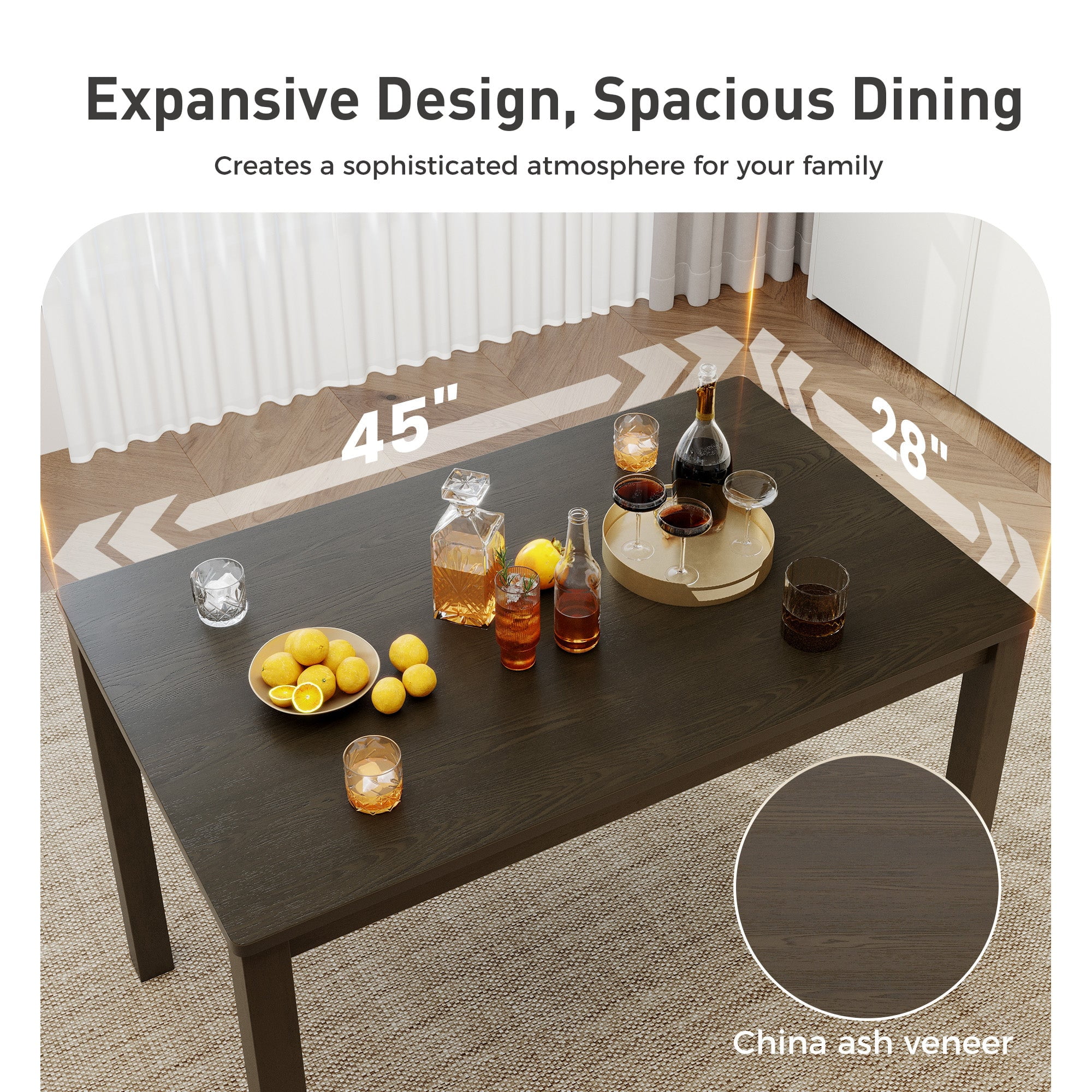 Alpha Joy Farmhouse Dining Table Set for 4 Solid Wood Kitchen Chairs and Table Set, Dark Walnut