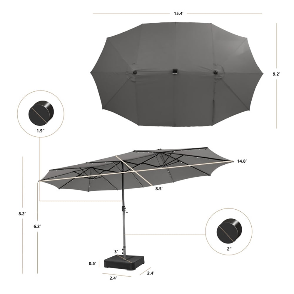 Aimee Lii 15 Feet Double-Sided Patio Umbrella with 48 LED Lights, Table Umbrella Outdoor Patio, Gray Aimee Lii 15 Feet Double-Sided Patio Umbrella with 48 LED Lights, Table Umbrella Outdoor Patio, Gray
