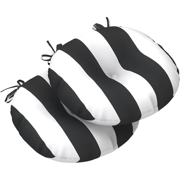 Outdoor Bistro Chair Cushions, 15"x15"x4" Round Patio Chair Cushions, All Weather Tufted Seat Cushions for Patio Furniture Use, Set of 2, Cabana Black
