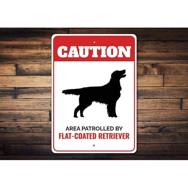 (Metal de aluminio) Letrero de perro retriever de pelo liso, señal de precaución para perros, letreros de raza de perro para amantes de los flatcoats, regalos para flatcoat, letrero de puerta para
