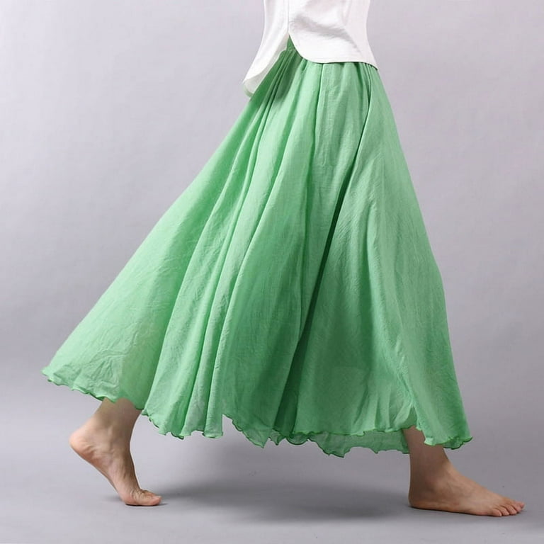 Women s Elegant High Waist Linen Maxi Skirt 2020 Summer Ladies Casual Elastic Waist 2 Layers Skirts saia feminina Walmart