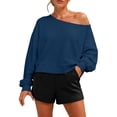 thumbnail image 2 of Vetsdori Womens Long Sleeve Sweatshirts Outdoor Tops Pullover Winter Work One Shoulder Gifts,Solid Color Style Sweatshirts for Women,Blue,Size:S, 2 of 9