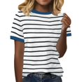 thumbnail image 2 of Tittly T Shirts for Women Tshirts Shirts Women's Spring Round Neck Stripe Splicing Loose Casual Short Sleeve T Shirt Basic Tees Summer Tops Navy XL, 2 of 4