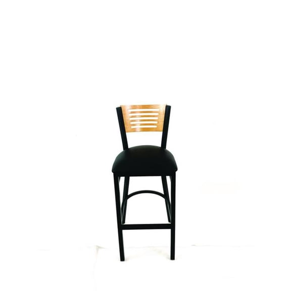 JMC Furniture JMCJRBBVBLKD Jones River Series Barstool, Supports Up to 300 lbs, 28.5 in. Seat Height, Black Seat, Natural Back, Black Base