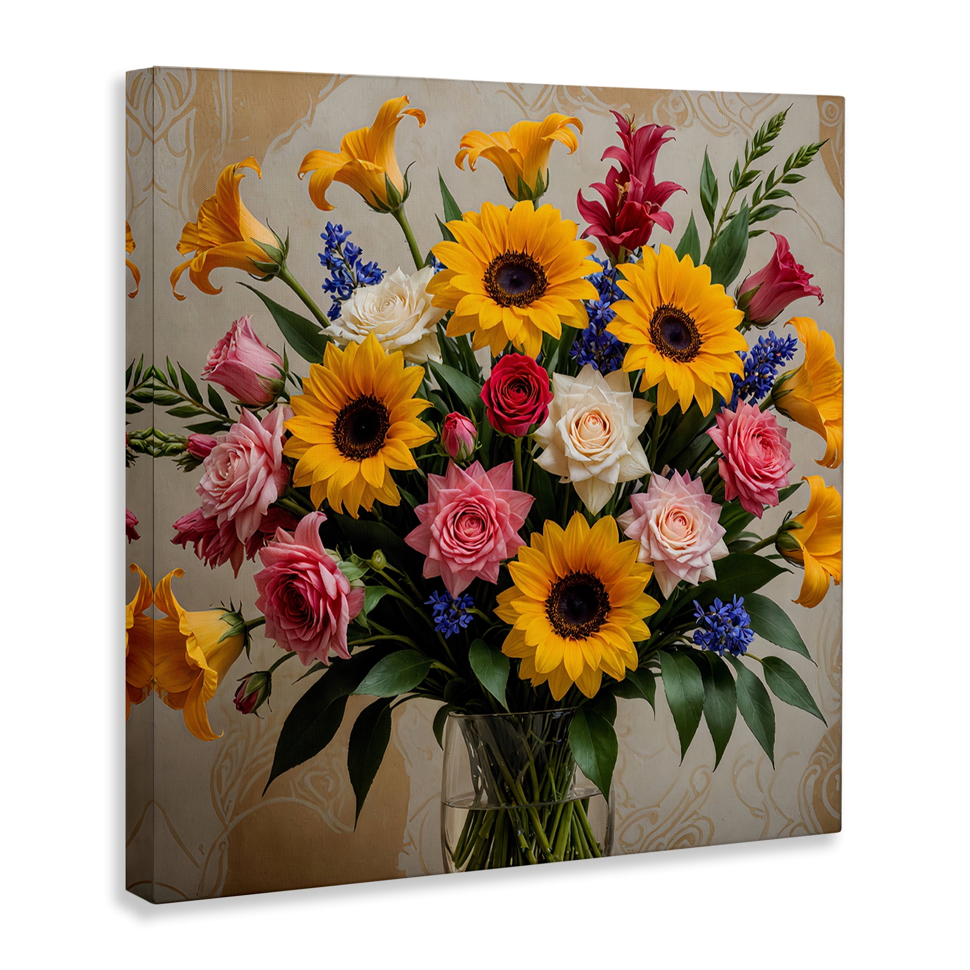Stupell Industries Bold Sunflowers Mixed Bouquet Plants & Flowers Painting Wrapped Canvas Art Print Wall Art, 17 x 17