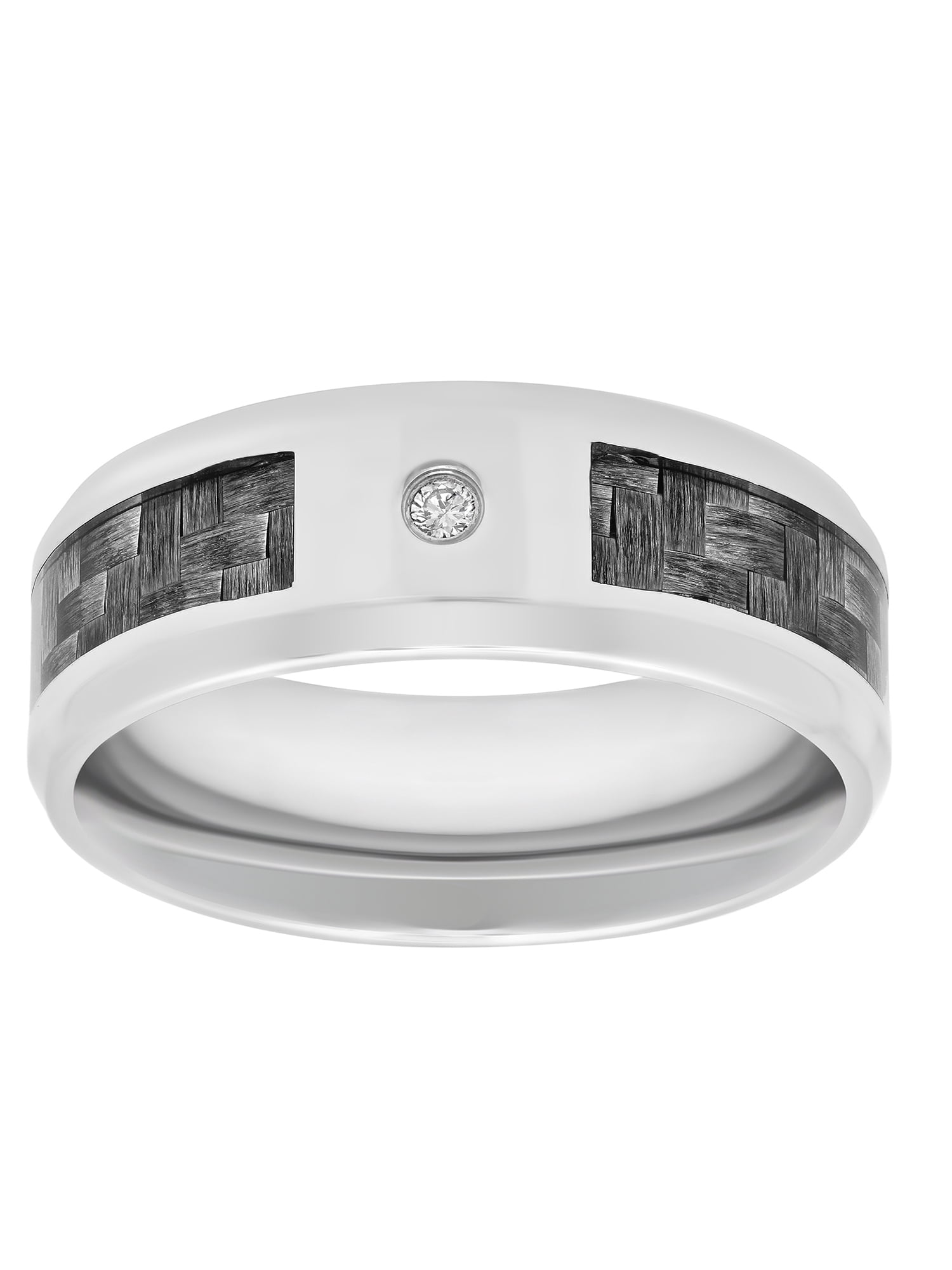 Men's Stainless Steel with Diamond Accent Gray Carbon Fiber Band, 8mm