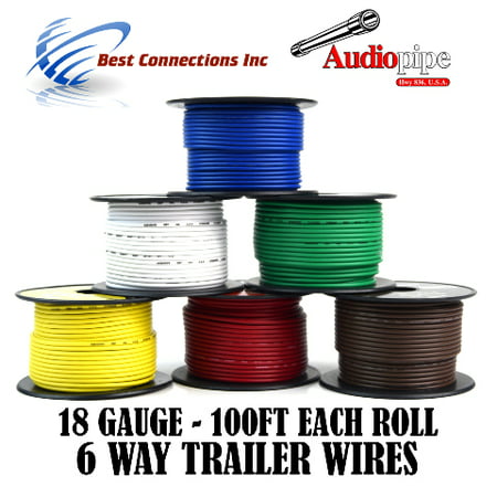Trailer Wire Light Cable for Harness 6 Way Cord 18 Gauge - 100ft roll - 6 (Best Way To Hide Tv Cables On A Brick Wall)