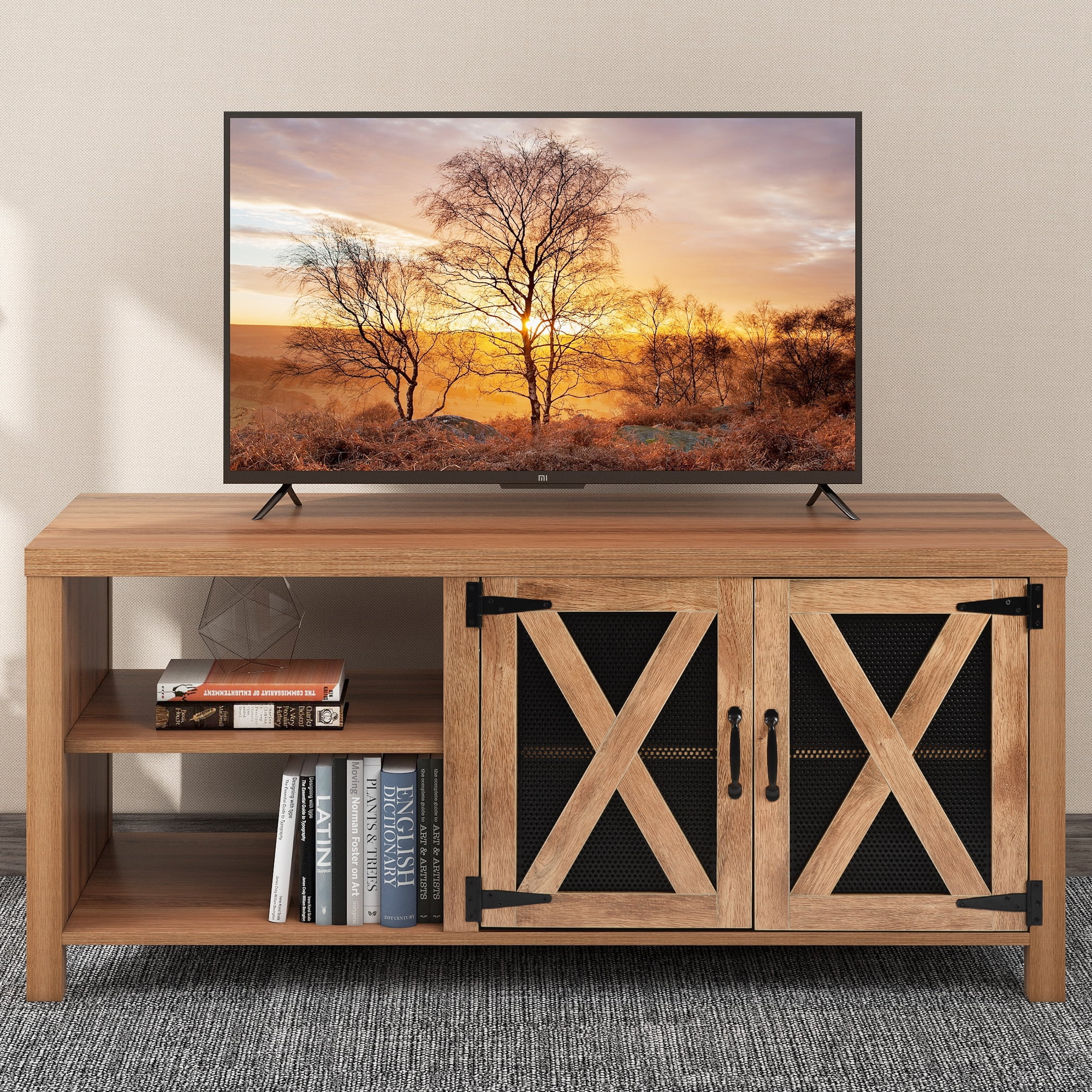 Universal Tabletop TV Stand Unit Cabinet Console Table With Mount For 40“ To 65” 