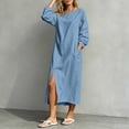 thumbnail image 4 of Guieoi Shift Dresses for Women 2026 Fall Off-Shoulder Long-Sleeve Slit Dress with Pockets Loose-Fit Maxi Casual Dress Blue S, 4 of 5