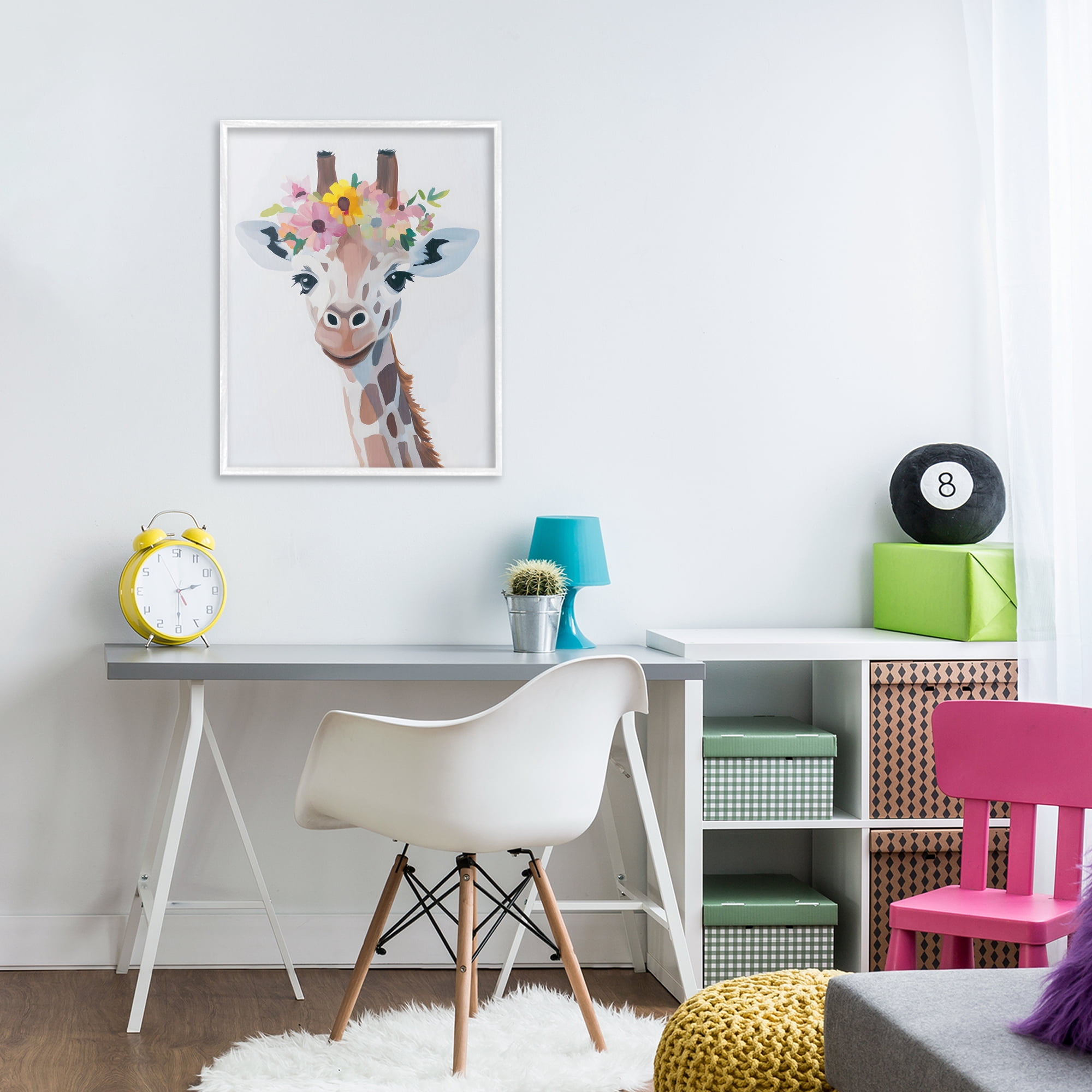 Stupell Industries Flower Crown Giraffe White Framed Giclee Art, design by The Prints Vibe