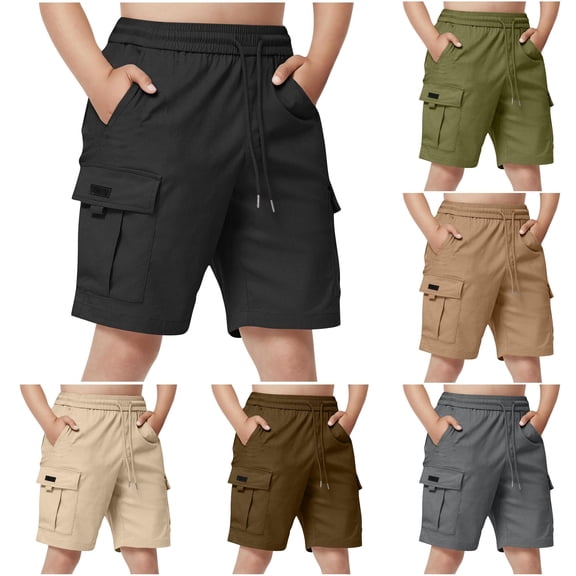 Sonxahe Toddler Boy's Pull On Cargo Shorts Solid Summer Slim Fit Classic Athletic Shorts,Black