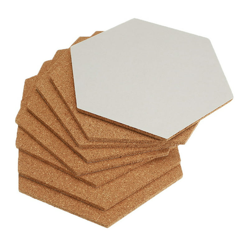 Hexagon Cork Board Tiles Self Adhesive, Pin Decoration, 8 Pack with 40 Push Pins, Brown