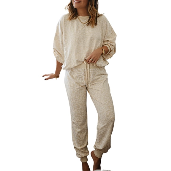 Wild Cheetah Print Cozy Two-Piece Lounge Set - White | [ZhiHiMeRi] | (US 20-22)2XL