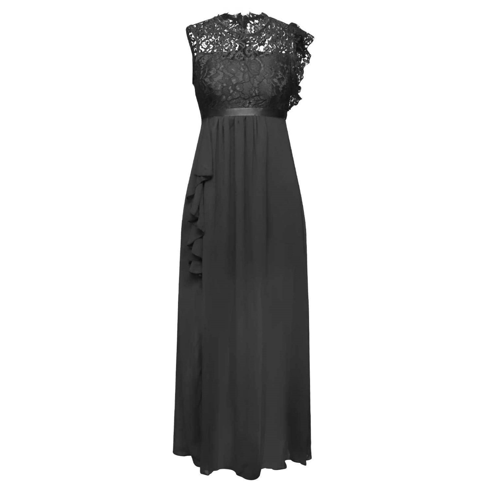 WULMLEO Formal Dresses for Women 2025 Wedding Guest with Slit Cocktail Elegant Lace Long Prom Dress Black XL