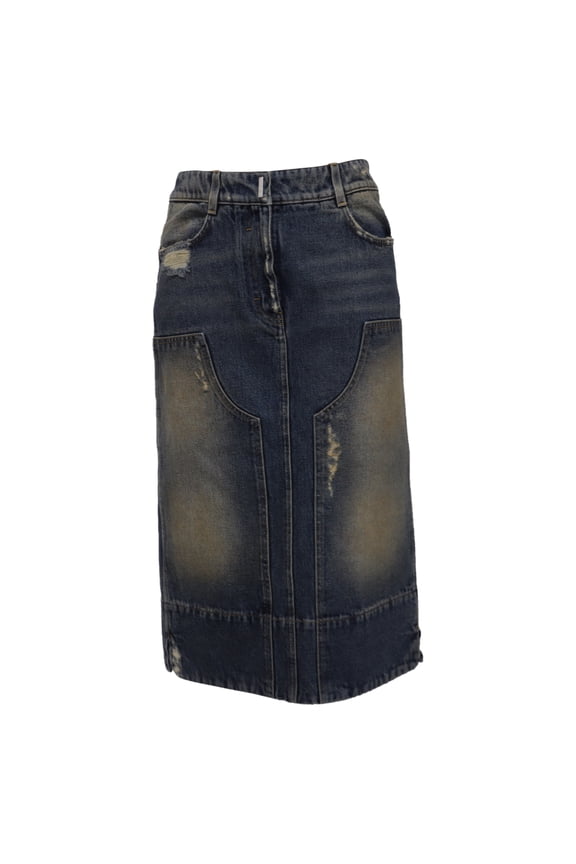Pre-Owned Givenchy Distressed Low-Rise Midi Skirt in Light Blue Denim