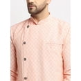 thumbnail image 3 of eloria Traditional Men's Peach Geometric Woven Design Asymmetric Kurta, 3 of 7