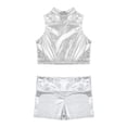 thumbnail image 4 of Jizyo Kids Girls 2Pcs Shiny Metallic Crop Tank Top with Booty Shorts Ballet Dance Jazz Hip Hop Silver 10, 4 of 5