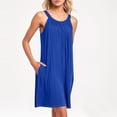 thumbnail image 2 of JIAYUE Women's Dress Solid Color Sleeveless O-Neck Casual Relaxed Fit Beach Mini With Pockets Front Pleats Vacation Everyday Wear Basic Sundress Stylish Female Dresses, 2 of 8