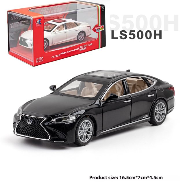 Modelo de coche LS500 fundido a presión de aleación 1:32, simulación de sonido y luz, sedan, juguetes para niños con adornos de base, regalo,boxed black