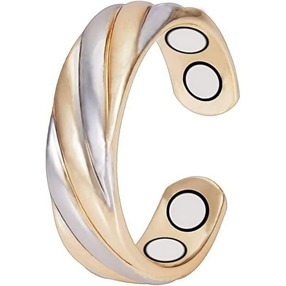 Two Tone Copper Magnetic Rings 2.3 inches, Pure Copper Rings for Women, Adjustable Cuff Rings, Gift for Mom&Wife
