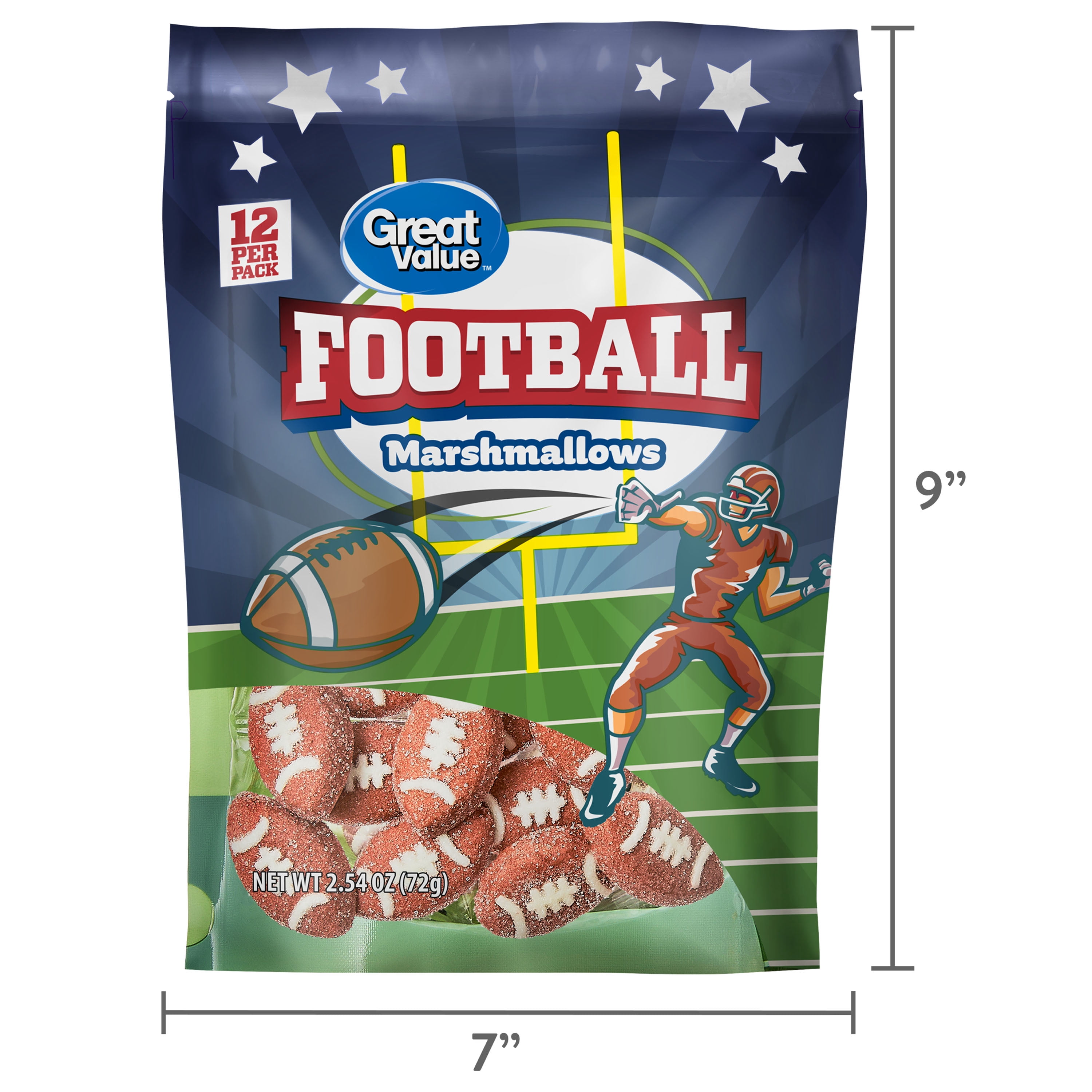 Great Value Gluten Free, Football Marshmallows, 2.54 oz, 12 Count Bag