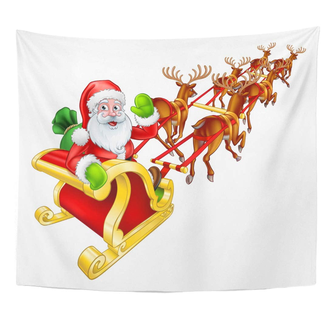 REFRED White Raindeer Cartoon Santa Claus and His Flying Sleigh Wall