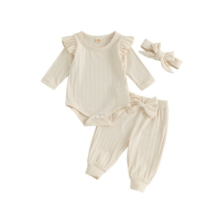 

Gwiyeopda Newborn Infant Baby Girl Clothes Long Sleeves Romper + Casual Pants + Headband Outfit