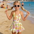 thumbnail image 3 of COEQINE Girls One Piece Swimsuit with Attached Liner, Scoop Neck V-Back Swim Dress for Swim Lessons, Polyester Spandex Bathing Suit for Girls 3-4 Year Olds, Orange Hippie Flower, 3 of 8