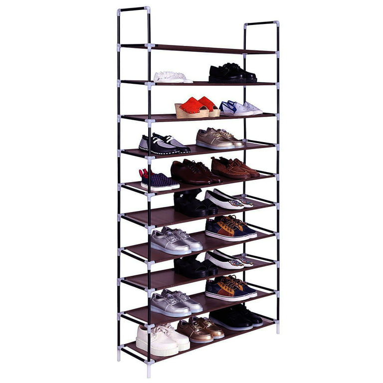 10 Tiers Shoe Racks for Closet, Heavy Duty Shoe Organizer with Metal Tubes,  Non-woven Fabric Shoe Storage, Rustproof Shoe Stand for Closet Dormitory