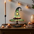 thumbnail image 3 of Yucurem Halloween Decoration - Witch LED Hat Lamp Stained Glass, Handmade Gothic Witch Hat Night Light for Indoor Party & Spooky Halloween Party Decorations (Green), 3 of 7