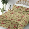 thumbnail image 3 of Ambesonne Asian Spring Fitted & Flat Sheet with Shams 4 Pcs Set, Japan Leafy Branches, Queen, Pistachio Green Vermilion, 3 of 5