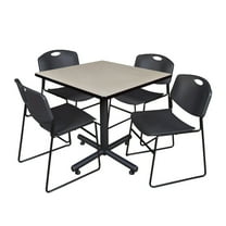 Kobe 42in. Square Breakroom Table- Maple & 4 Zeng Stack Chairs- Black