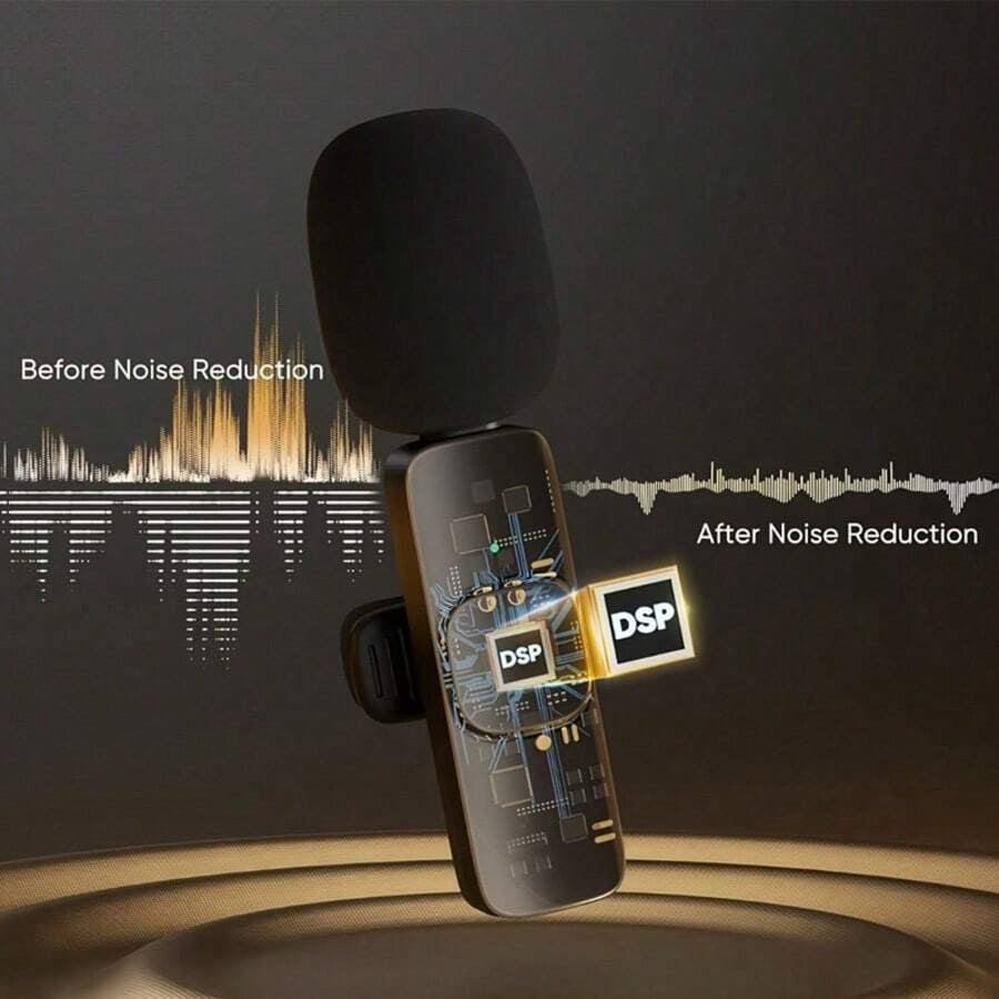 Wireless Mini Microphone for iPhone Smartphone, 2 Lapel Mics with Noise Reduction for Video Recording, Interview, Vlog, Noise Cancellation Stereo Audio