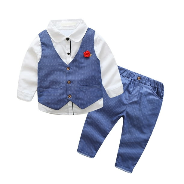 Trajes de caballero para bebés, mono, mono, traje de boda Formal Azul blanco - 130cm (6T) Zulema Traje de caballero para niños pequeños