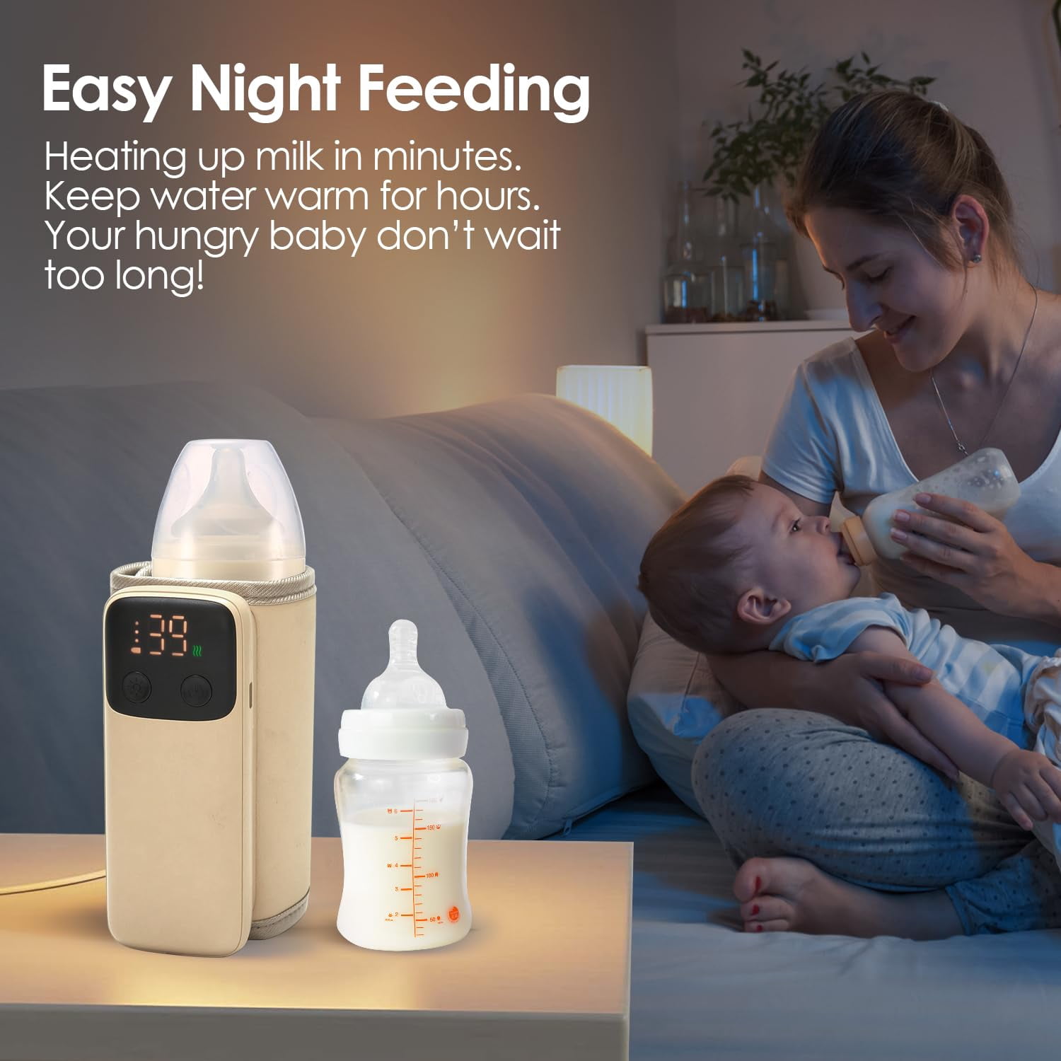 Portable Baby Bottle Warmer Bag, Rechargeable Wireless Portable Baby Milk Warmer, Fast Bottle Warmers for Car Travel, Warms Baby Milk to Body Temp and Maintain Nutrients