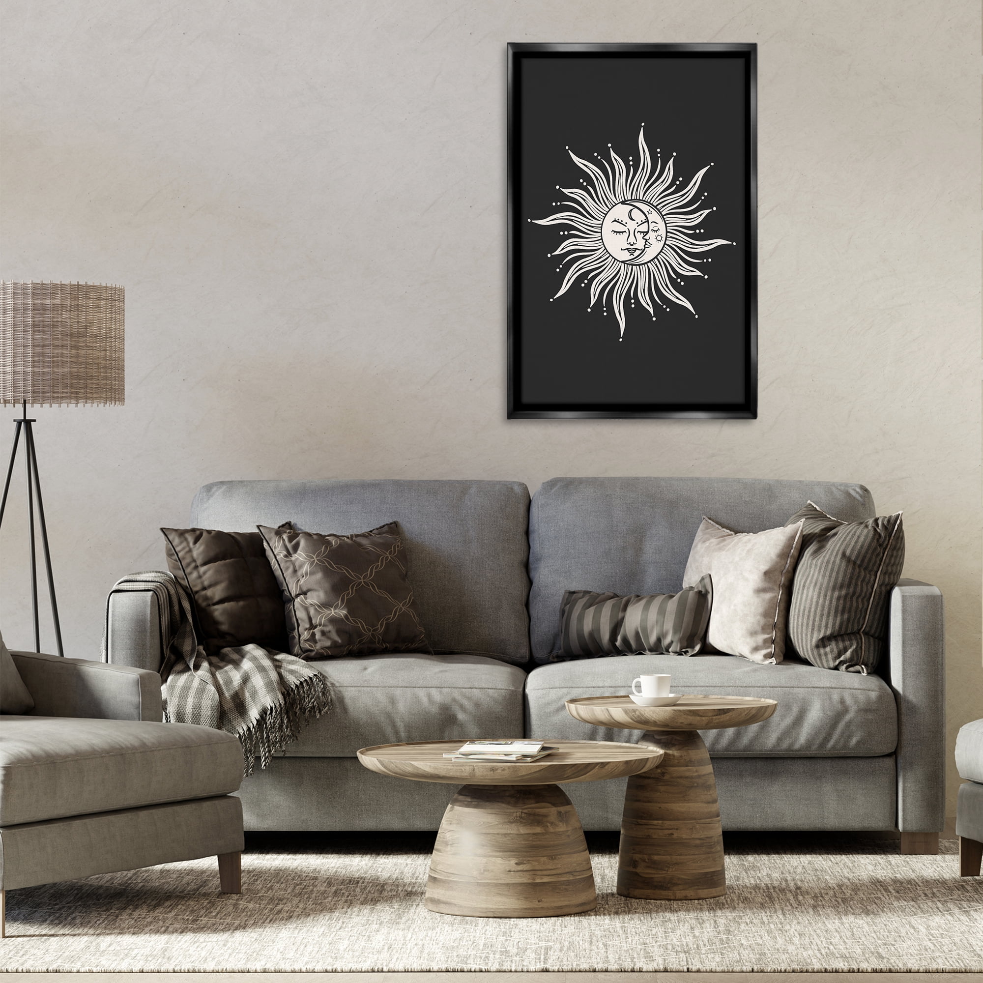 Stupell Industries Celestial Sun on Black Astrology & Stars Painting Black Floater Framed Canvas Art Print Wall Art, 21 x 31