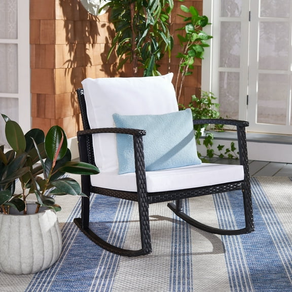 SAFAVIEH Daire Outdoor Patio Rocking Chair, Black/White