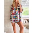 thumbnail image 6 of Michellecmm Women's Summer Outfit, Fashion Print Lapel Neck Short Sleeve Shirt Drawstring Shorts 2 Piece Casual Set, 6 of 8