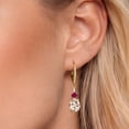 thumbnail image 3 of Gem Stone King 18K Yellow Gold Plated Silver Morganite Peach and Red Created Ruby Dangle Earrings for Women with Lab Grown Diamond (3.73 Cttw, Oval 9X7MM), 3 of 6