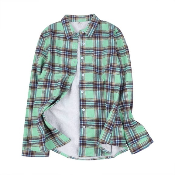 kamemir Womens Sherpa Lined Flannel Jacket with Hand Pockets, Plaid Button Down Fuzzy Shirt Jackets(J,L)