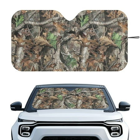 Yuyamidu Wood Sun Shade for Car Window Camo Hunting Automotive Windshield Sunshades Large Sunshade for Car SUV Van Foldable Car Sun Blinds for Car Windows to Block Sun