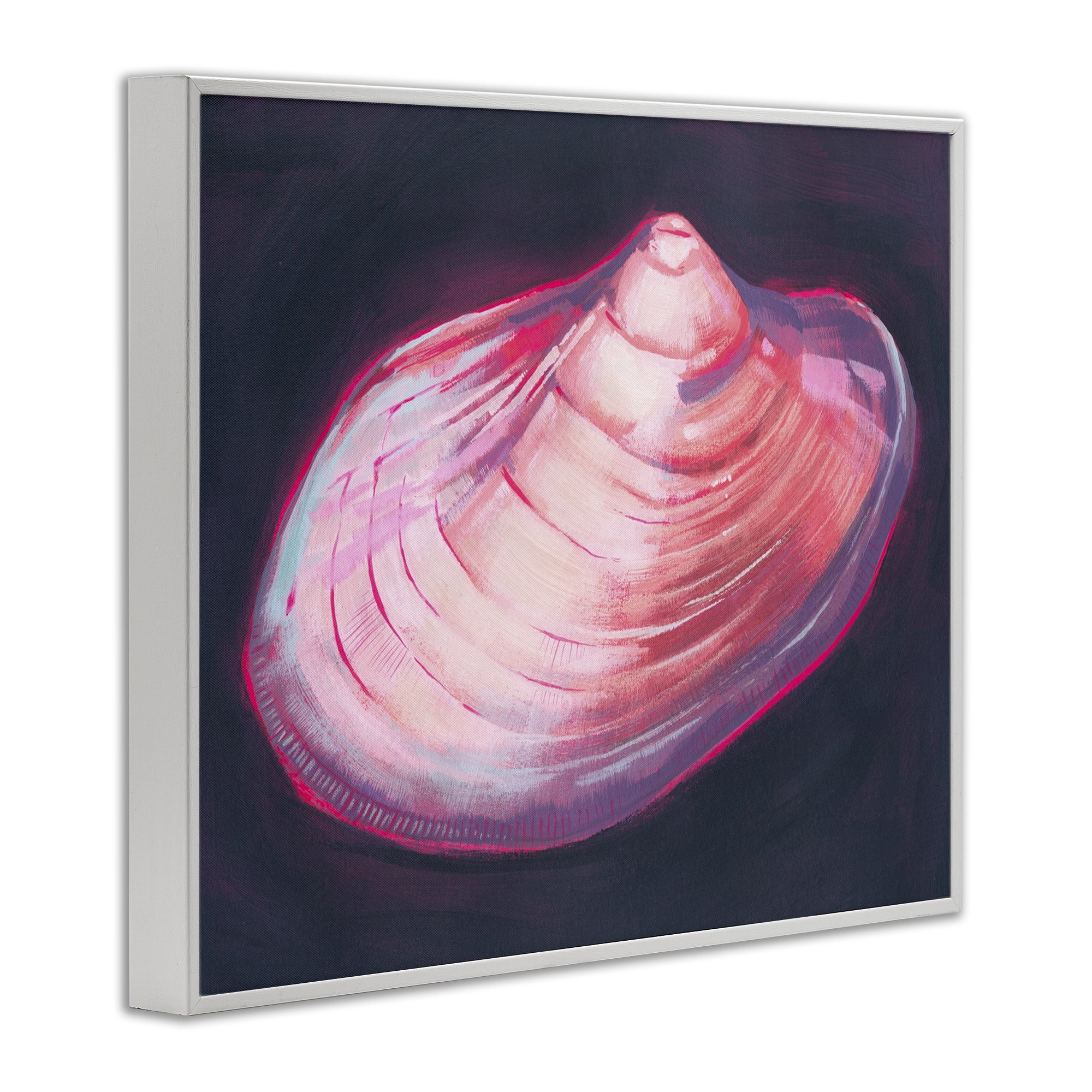 Stupell Industries Pink Seashell on Black Animals & Insects Painting White Framed Art Print Wall Art, 30 x 24