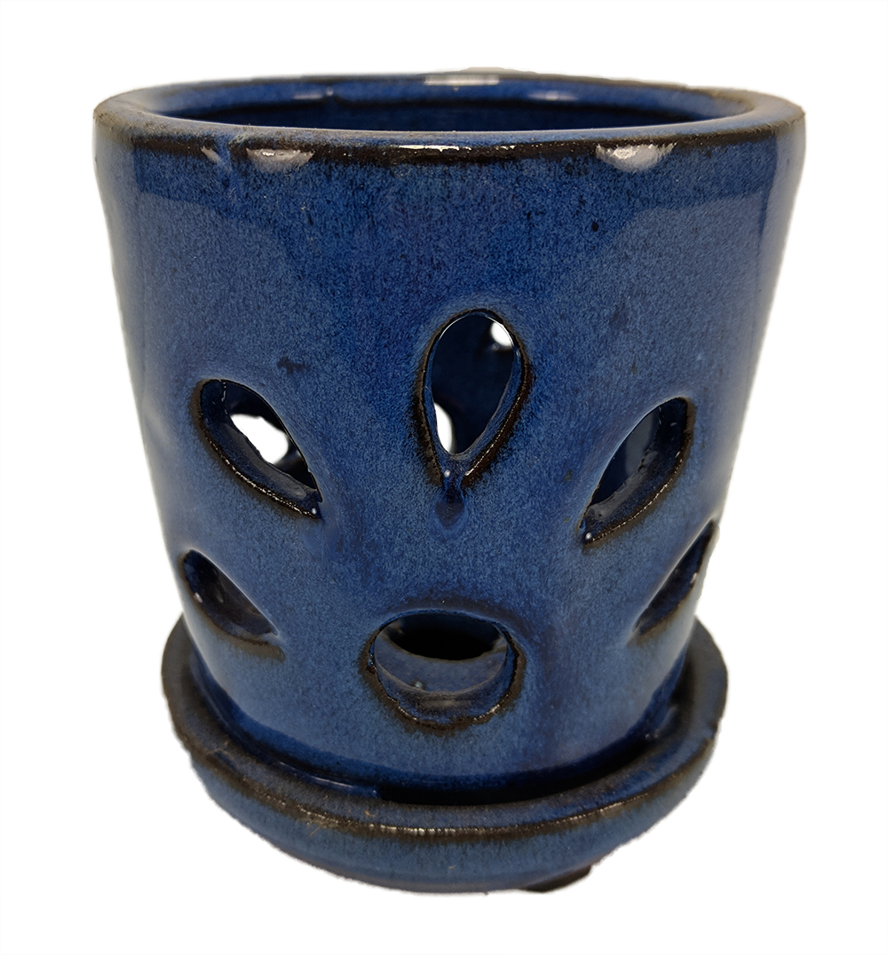 Mini Round Ceramic Orchid Pot and Saucer plus Felt Feet 3 1/2" x 4