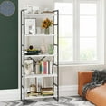 thumbnail image 3 of Sobaniilo 5 Tier Bookshelf, Free Standing Bookcase Organizer Farmhouse Kitchen Ladder Shelves Wooden Open Shelves Metal Frame for Living Room, Office (White), 3 of 5
