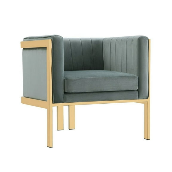 Manhattan Comfort Paramount Velvet Accent Armchair in Gray/Polished Brass