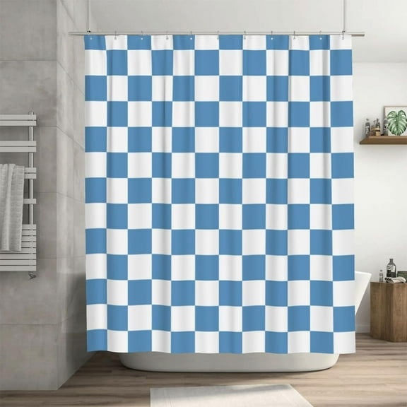Checkered Shower Curtain, Blue Shower Curtains for Bathroom, Cute Retro Checkboard Shower Curtain Vintage Aesthetic, Machine Washable Fabric Shower Curtain, 72''''x72''''
