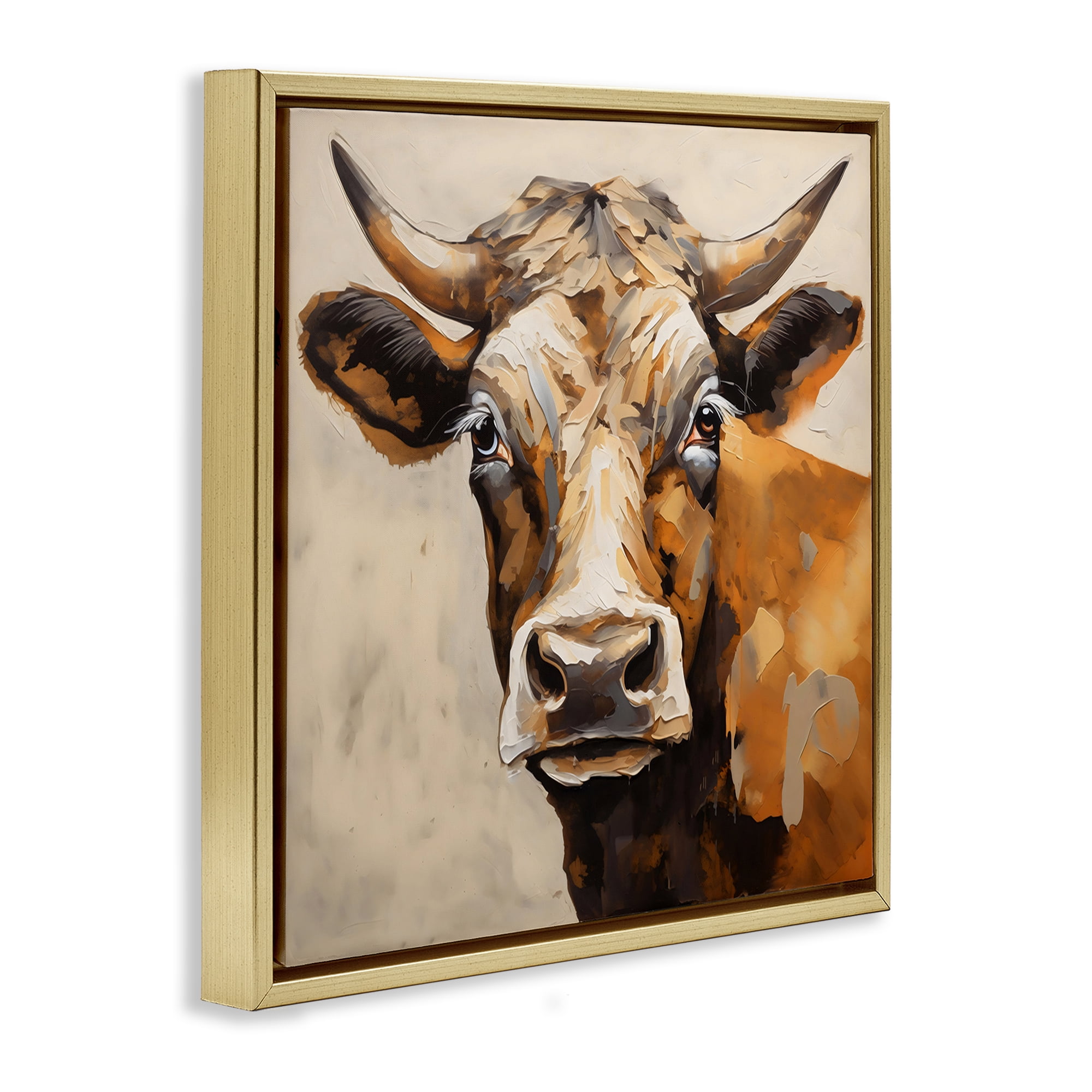 Stupell Industries Beautiful Brown Bovine Gold Framed Floater Canvas Wall Art, design by Creative Studio